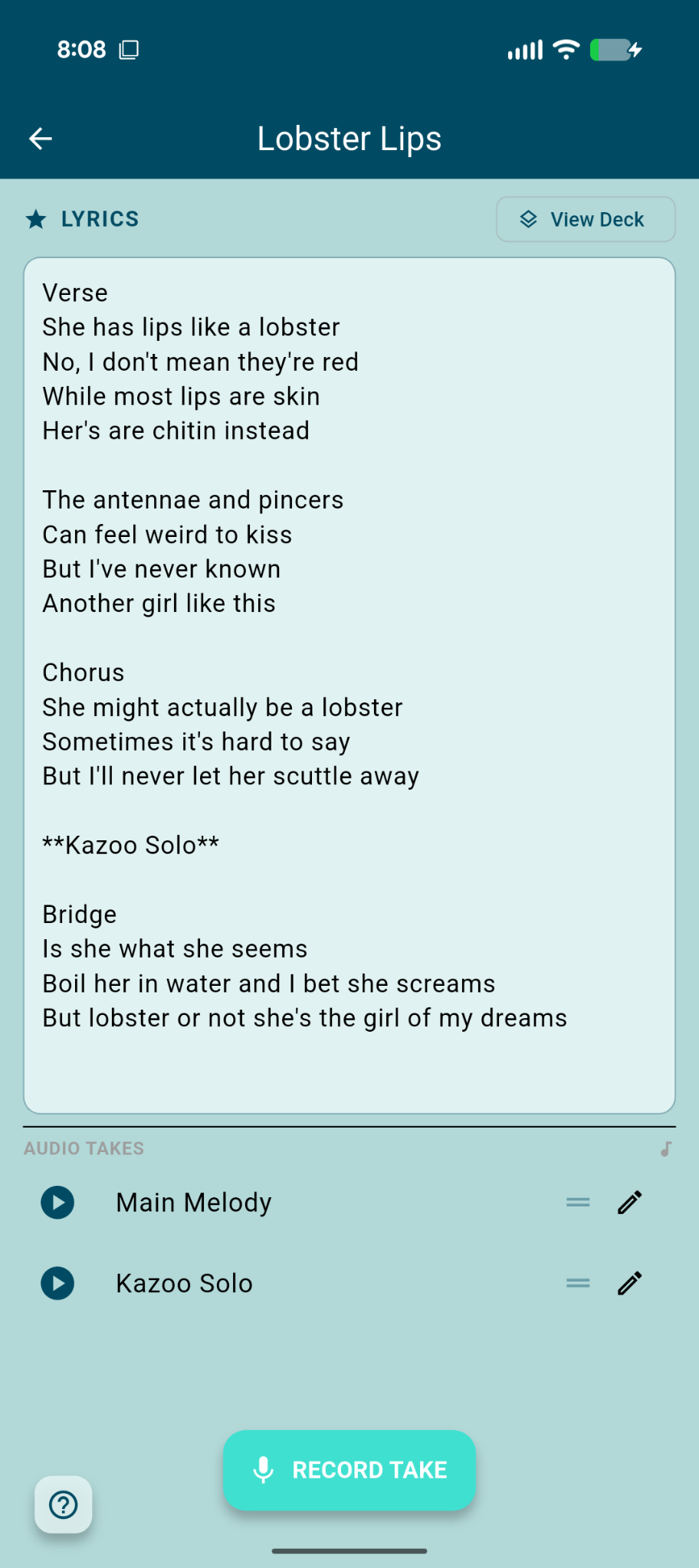 Active Songwriting Composition View